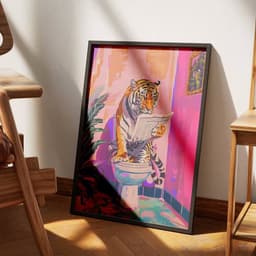 image-Funny Jungle Animal Tiger In Bathroom Toilet Poster