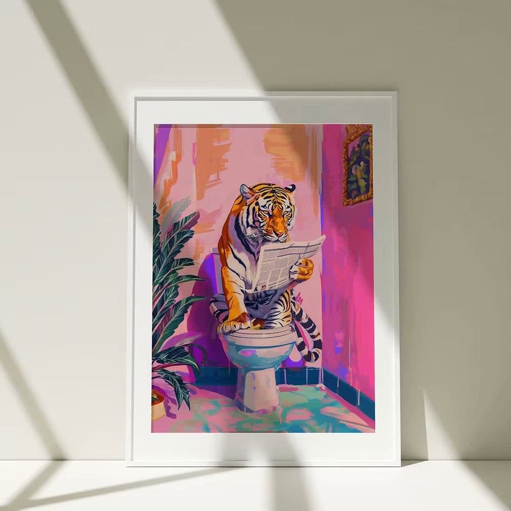 image-Funny Jungle Animal Tiger In Bathroom Toilet Poster
