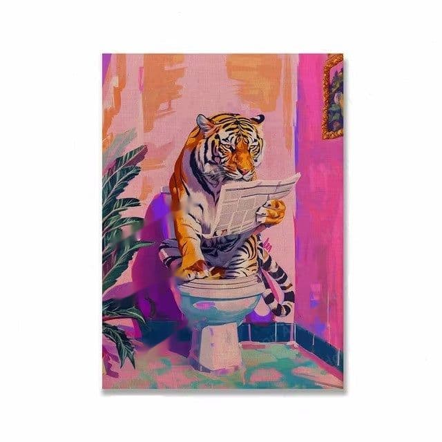 image-Funny Jungle Animal Tiger In Bathroom Toilet Poster