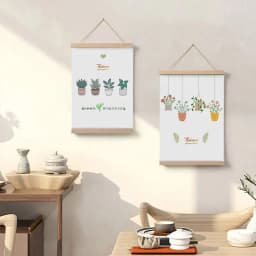 image-Simple Home Cartoon Green Plant Solid Wood Fabrics Hanging Picture