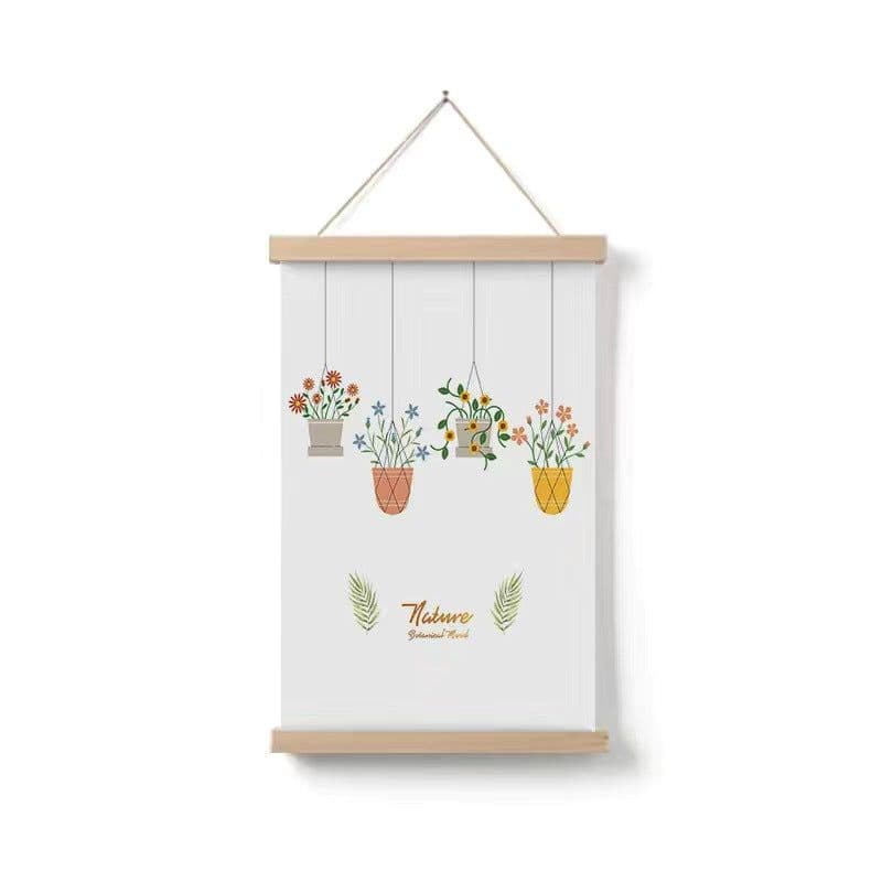 image-Simple Home Cartoon Green Plant Solid Wood Fabrics Hanging Picture