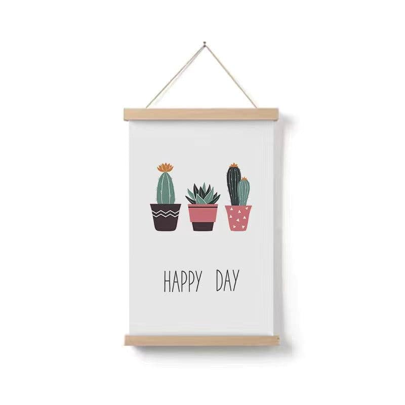 image-Simple Home Cartoon Green Plant Solid Wood Fabrics Hanging Picture