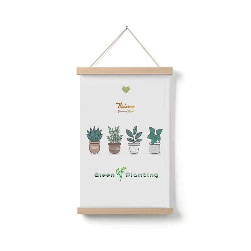 image-Simple Home Cartoon Green Plant Solid Wood Fabrics Hanging Picture