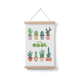 image-Simple Home Cartoon Green Plant Solid Wood Fabrics Hanging Picture
