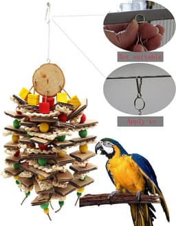 image-Parrot Logs Gnawing On Corn Husks And Skewers