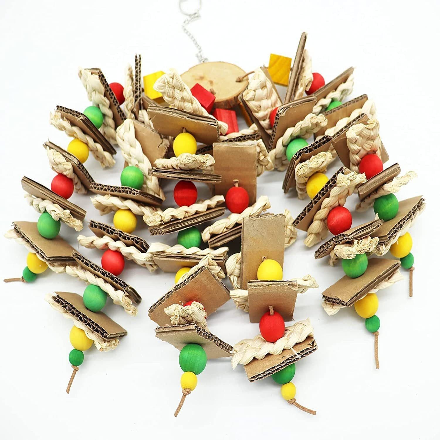 image-Parrot Logs Gnawing On Corn Husks And Skewers