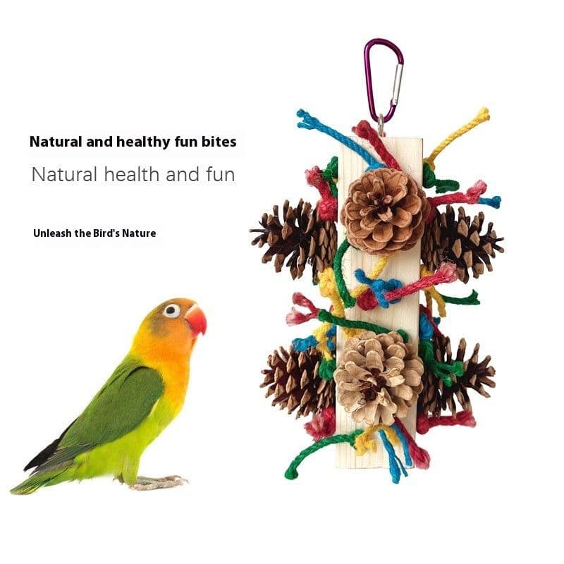 image-Solid Wood Parrot Toy Bird Stand Tearing Damage Relieving Stuffy Bite Wooden Square