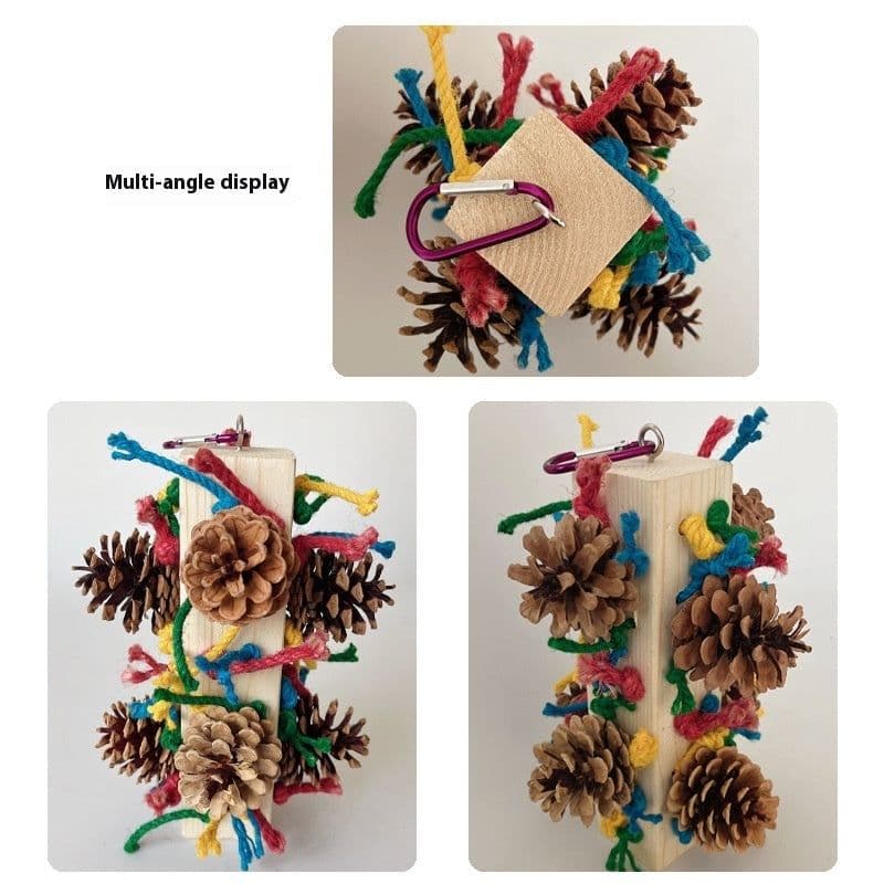 image-Solid Wood Parrot Toy Bird Stand Tearing Damage Relieving Stuffy Bite Wooden Square