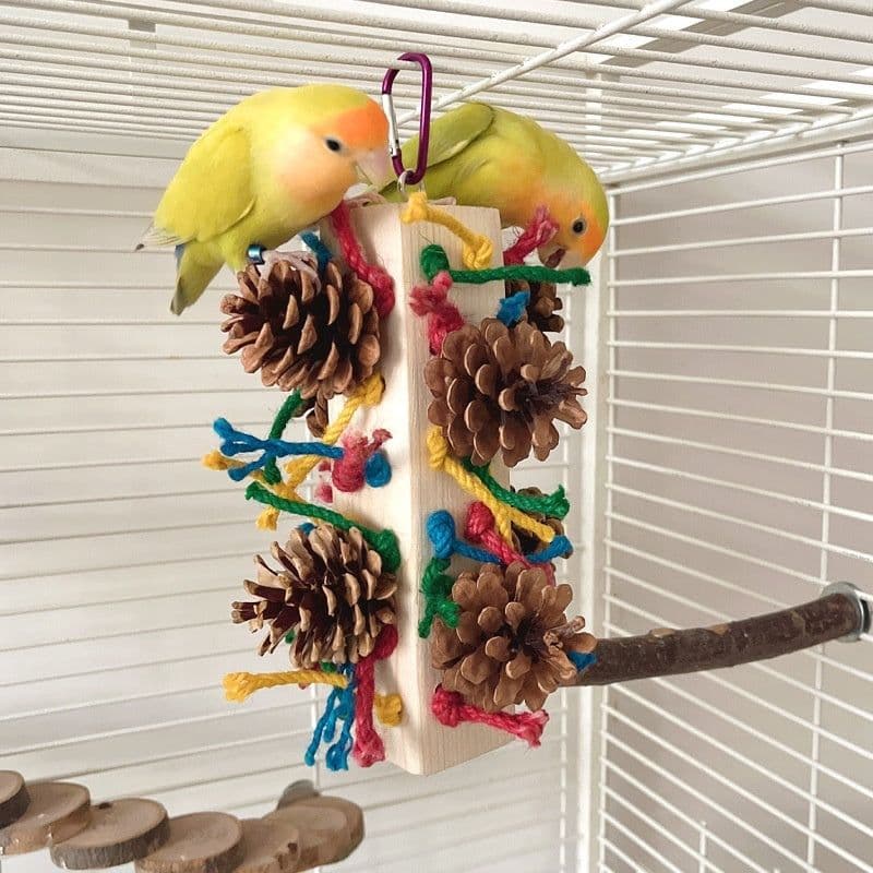 image-Solid Wood Parrot Toy Bird Stand Tearing Damage Relieving Stuffy Bite Wooden Square