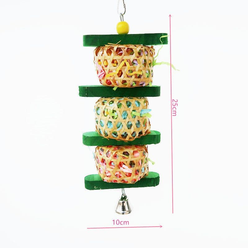 image-Parrot Supplies Bird Toy Rattan Woven Paper Silk Wood Gnawing Skewers