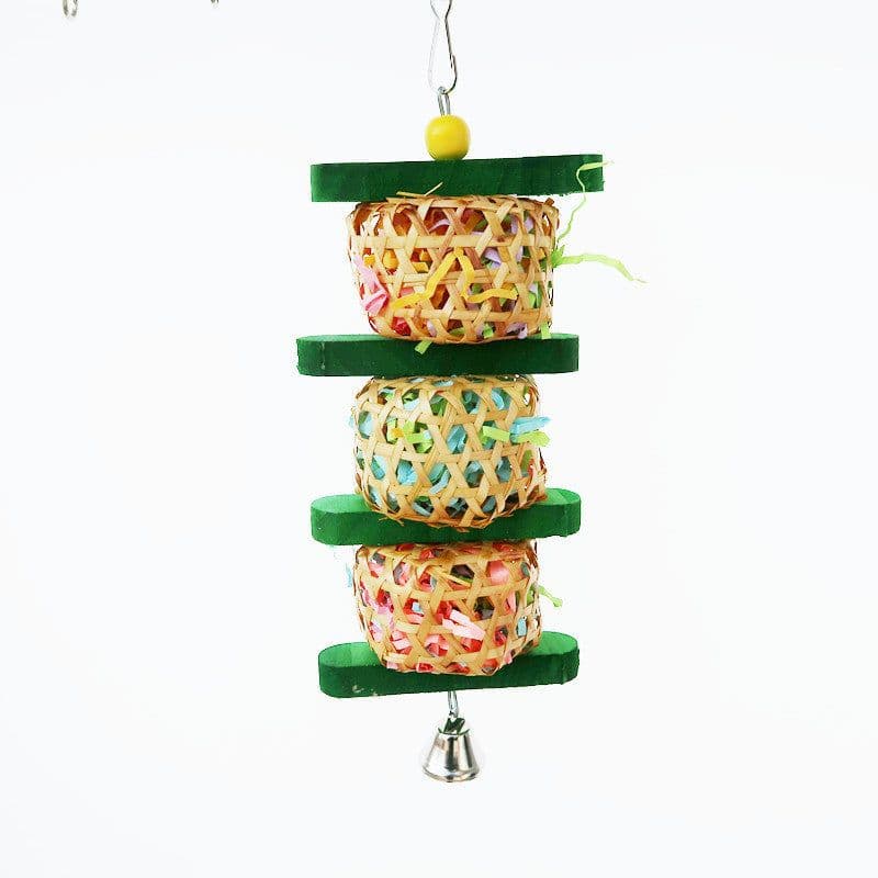 image-Parrot Supplies Bird Toy Rattan Woven Paper Silk Wood Gnawing Skewers