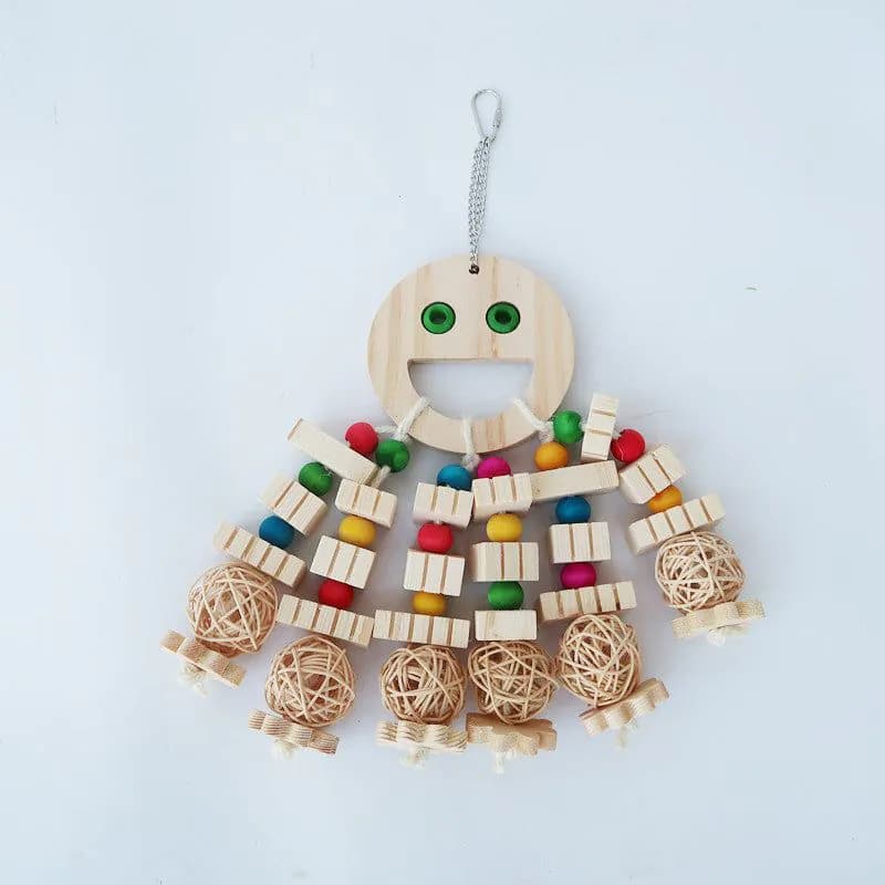 image-Parrot Toy Bird Supplies Cartoon Wooded Bite Big String Slotted Building Blocks Molar Embedded Beads Treasure Hunting Toys