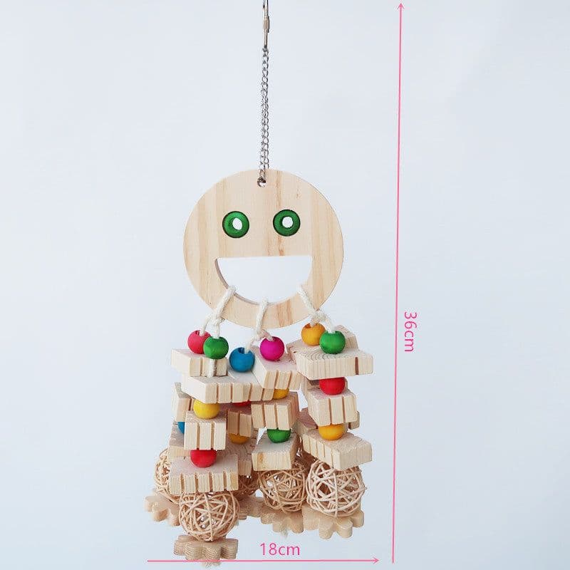 image-Parrot Toy Bird Supplies Cartoon Wooded Bite Big String Slotted Building Blocks Molar Embedded Beads Treasure Hunting Toys