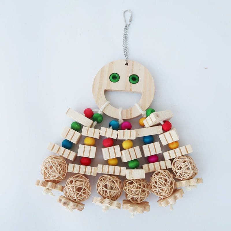 image-Parrot Toy Bird Supplies Cartoon Wooded Bite Big String Slotted Building Blocks Molar Embedded Beads Treasure Hunting Toys