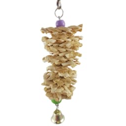 image-Bird Parrot Toy With Bell Natural Wooden Grass Bite Hanging Cage