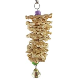 image-Bird Parrot Toy With Bell Natural Wooden Grass Bite Hanging Cage