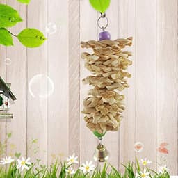 image-Bird Parrot Toy With Bell Natural Wooden Grass Bite Hanging Cage