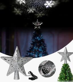 image-Christmas Tree Top Light Star Snowflake Shape LED Laser Projector Lights Christmas Tree Ornament