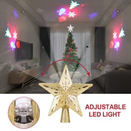 image-Christmas Tree Top Light Star Snowflake Shape LED Laser Projector Lights Christmas Tree Ornament