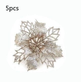 image-Glitter Artifical Christmas Flowers Christmas Tree Decorations For Home Fake Flowers Xmas Ornaments New Year Decor