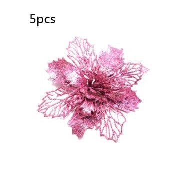 image-Glitter Artifical Christmas Flowers Christmas Tree Decorations For Home Fake Flowers Xmas Ornaments New Year Decor