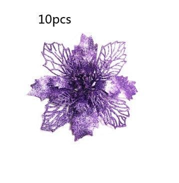 image-Glitter Artifical Christmas Flowers Christmas Tree Decorations For Home Fake Flowers Xmas Ornaments New Year Decor
