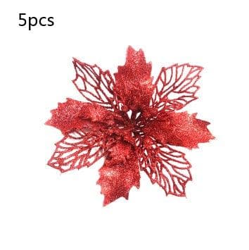 image-Glitter Artifical Christmas Flowers Christmas Tree Decorations For Home Fake Flowers Xmas Ornaments New Year Decor