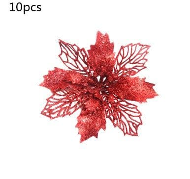 image-Glitter Artifical Christmas Flowers Christmas Tree Decorations For Home Fake Flowers Xmas Ornaments New Year Decor
