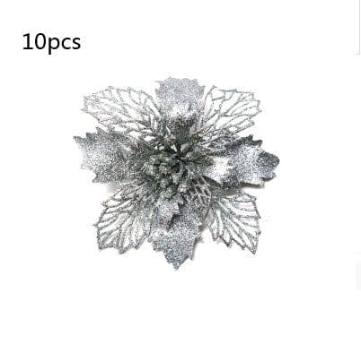 image-Glitter Artifical Christmas Flowers Christmas Tree Decorations For Home Fake Flowers Xmas Ornaments New Year Decor