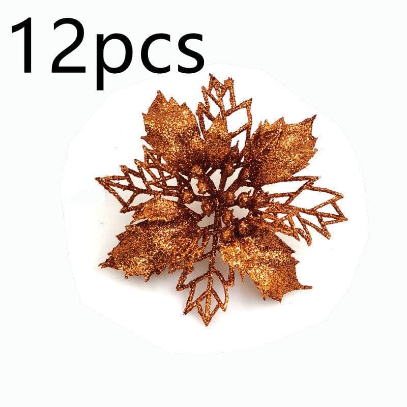 image-Glitter Artifical Christmas Flowers Christmas Tree Decorations For Home Fake Flowers Xmas Ornaments New Year Decor
