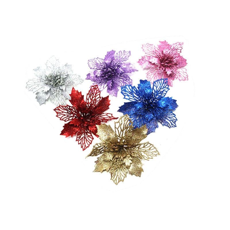 image-Glitter Artifical Christmas Flowers Christmas Tree Decorations For Home Fake Flowers Xmas Ornaments New Year Decor