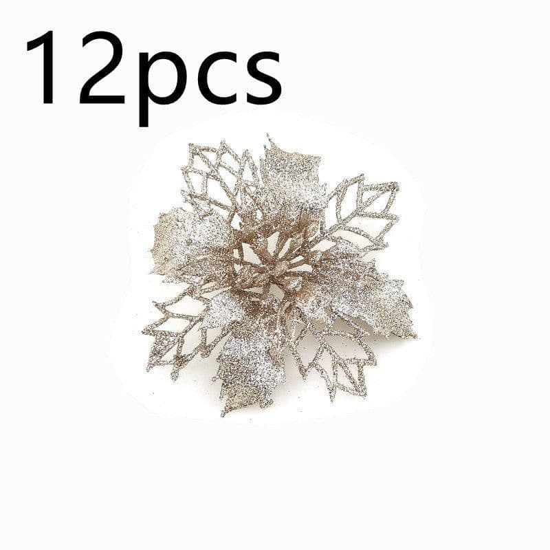image-Glitter Artifical Christmas Flowers Christmas Tree Decorations For Home Fake Flowers Xmas Ornaments New Year Decor