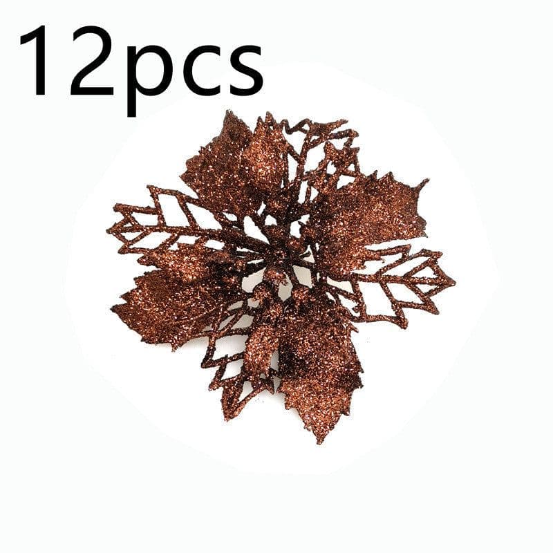 image-Glitter Artifical Christmas Flowers Christmas Tree Decorations For Home Fake Flowers Xmas Ornaments New Year Decor
