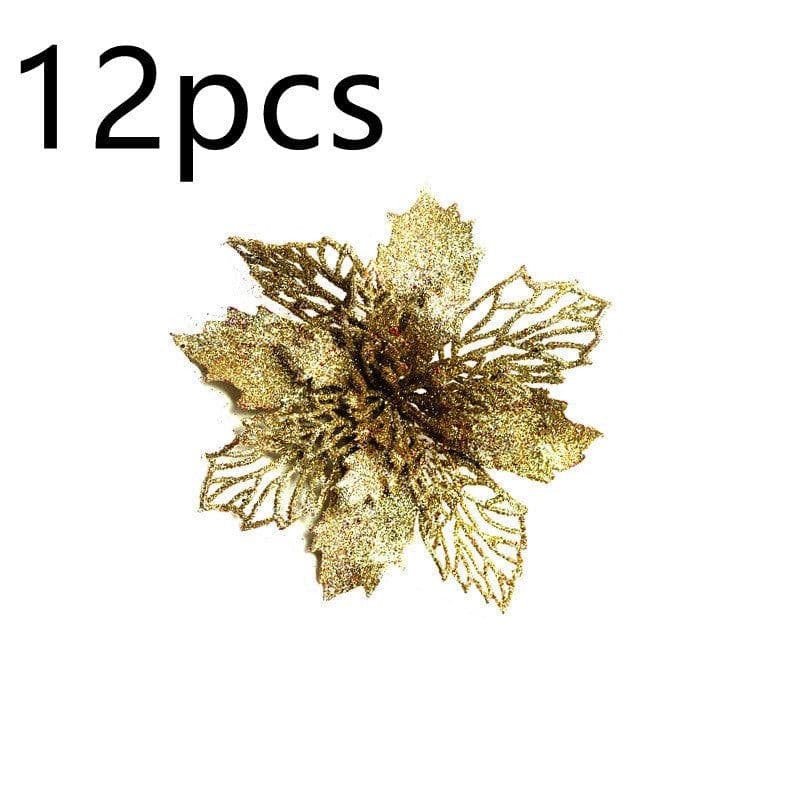 image-Glitter Artifical Christmas Flowers Christmas Tree Decorations For Home Fake Flowers Xmas Ornaments New Year Decor