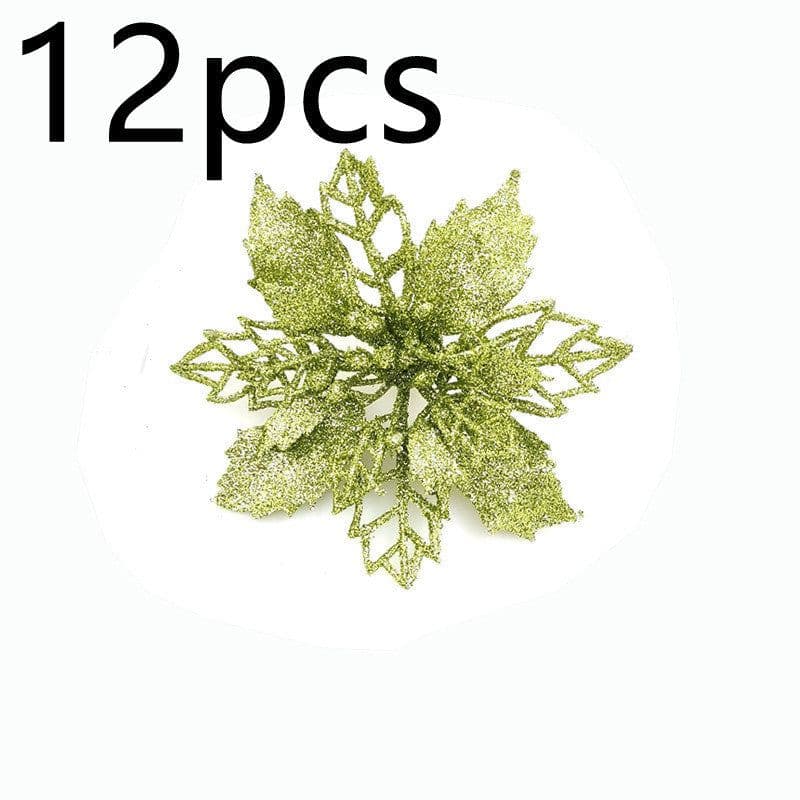 image-Glitter Artifical Christmas Flowers Christmas Tree Decorations For Home Fake Flowers Xmas Ornaments New Year Decor