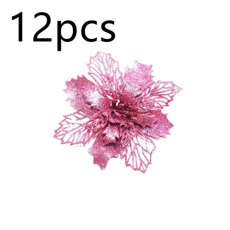 image-Glitter Artifical Christmas Flowers Christmas Tree Decorations For Home Fake Flowers Xmas Ornaments New Year Decor
