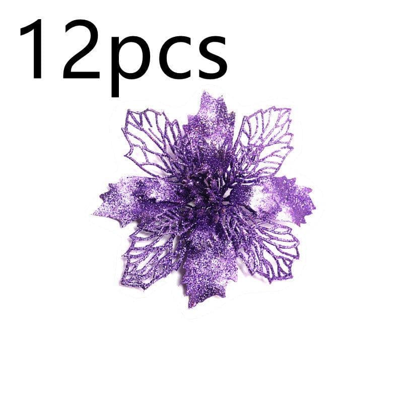 image-Glitter Artifical Christmas Flowers Christmas Tree Decorations For Home Fake Flowers Xmas Ornaments New Year Decor