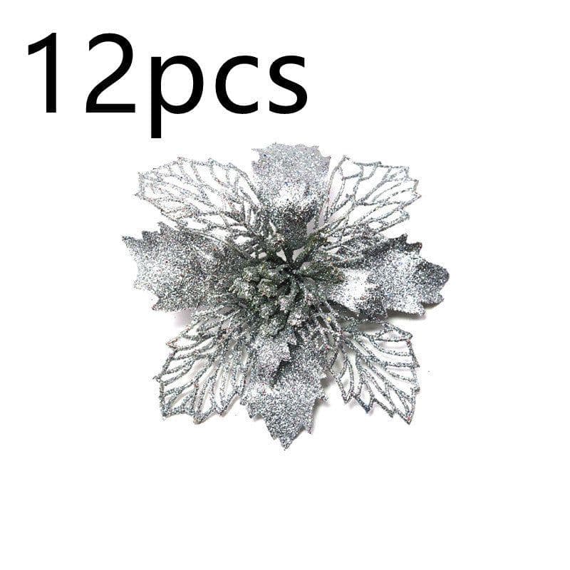 image-Glitter Artifical Christmas Flowers Christmas Tree Decorations For Home Fake Flowers Xmas Ornaments New Year Decor
