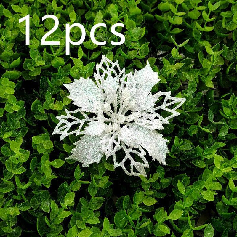 image-Glitter Artifical Christmas Flowers Christmas Tree Decorations For Home Fake Flowers Xmas Ornaments New Year Decor