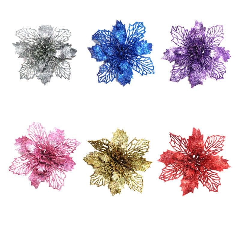 image-Glitter Artifical Christmas Flowers Christmas Tree Decorations For Home Fake Flowers Xmas Ornaments New Year Decor