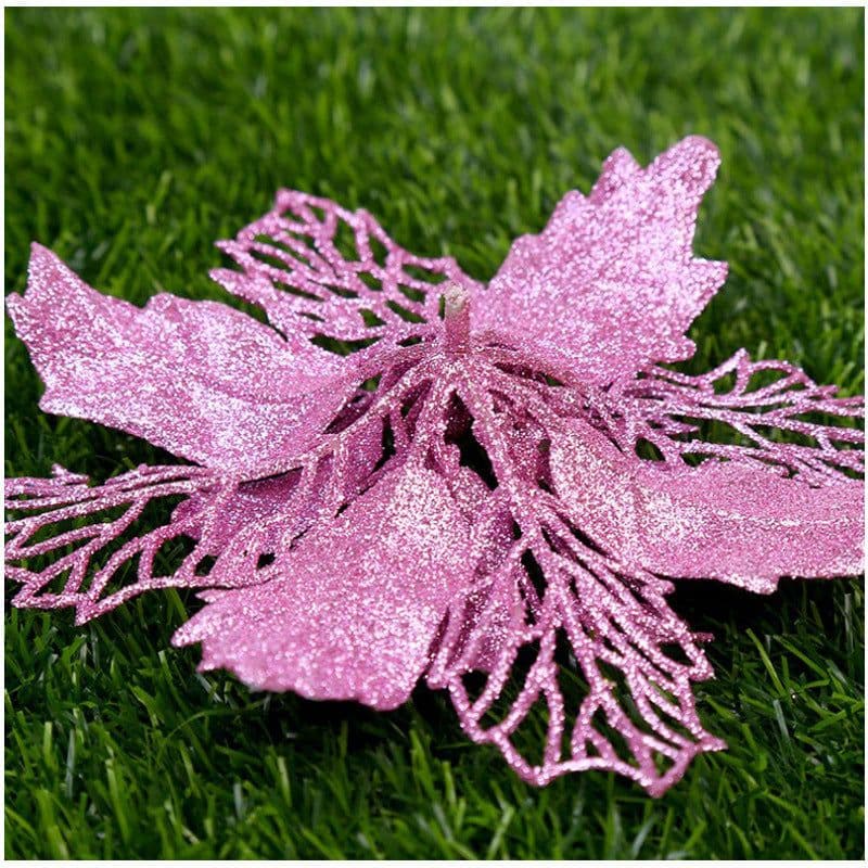 image-Glitter Artifical Christmas Flowers Christmas Tree Decorations For Home Fake Flowers Xmas Ornaments New Year Decor