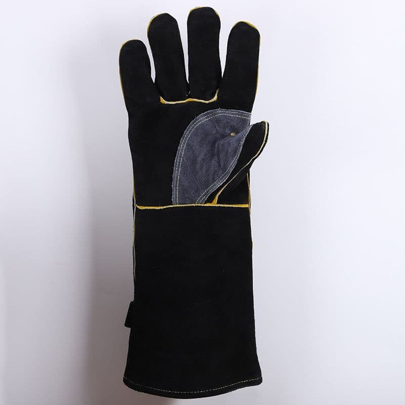 image-Cowhide Lengthened Patchwork BBQ Gloves Fireplace Oven