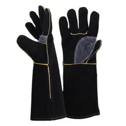 image-Cowhide Lengthened Patchwork BBQ Gloves Fireplace Oven