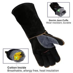 image-Cowhide Lengthened Patchwork BBQ Gloves Fireplace Oven