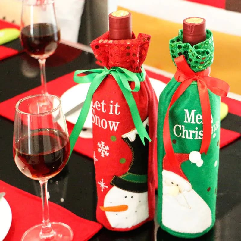 image-Christmas Ornament wine bottle set Christmas decorations red wine gift gift bag