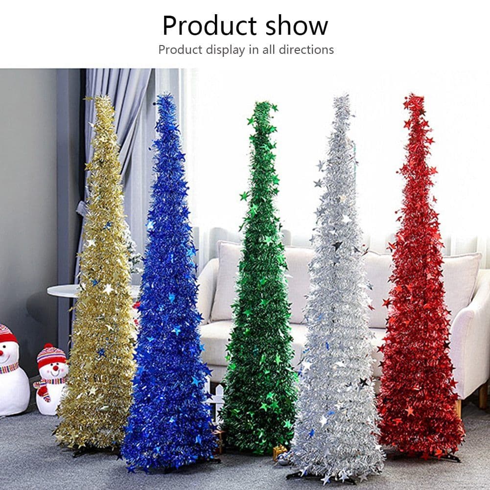 image-Artificial Tinsel Up Christmas Tree With Stand Gorgeous Collapsible Artificial Christmas Tree For Christmas Decorations