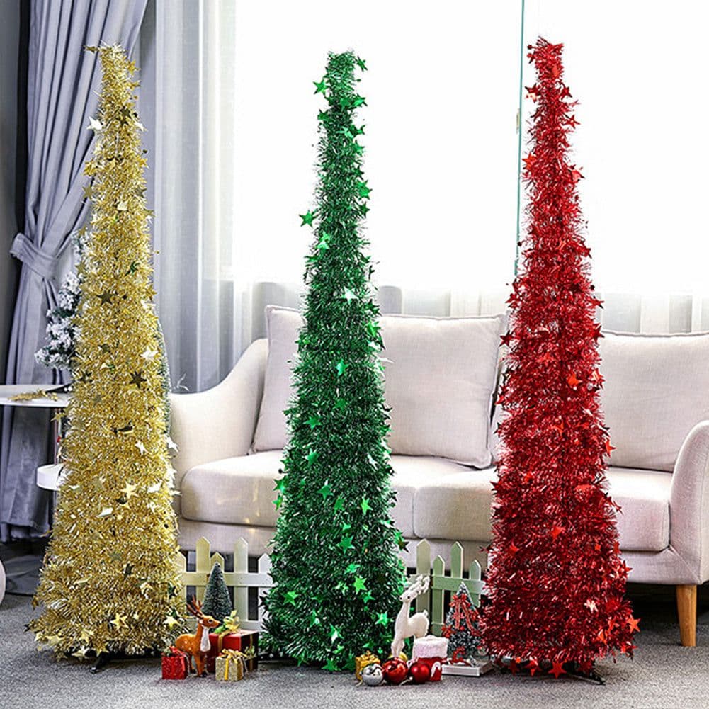 image-Artificial Tinsel Up Christmas Tree With Stand Gorgeous Collapsible Artificial Christmas Tree For Christmas Decorations