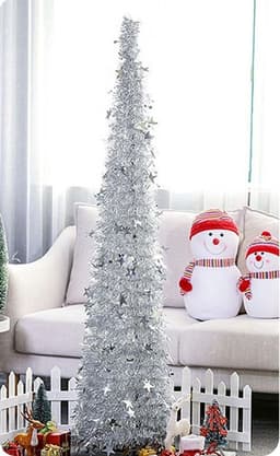 image-Artificial Tinsel Up Christmas Tree With Stand Gorgeous Collapsible Artificial Christmas Tree For Christmas Decorations