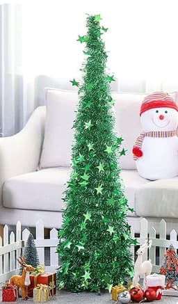 image-Artificial Tinsel Up Christmas Tree With Stand Gorgeous Collapsible Artificial Christmas Tree For Christmas Decorations