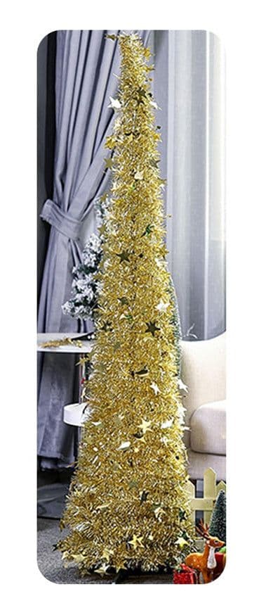 image-Artificial Tinsel Up Christmas Tree With Stand Gorgeous Collapsible Artificial Christmas Tree For Christmas Decorations